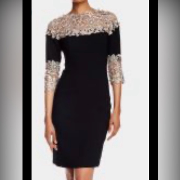 NWT Shani Crepe and Lace Rhinestone Black/Cream Sheath Dress-seen on tv-Size 14 - Picture 1 of 14